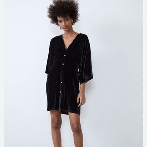 Zara black velvet jeweled button mini dress